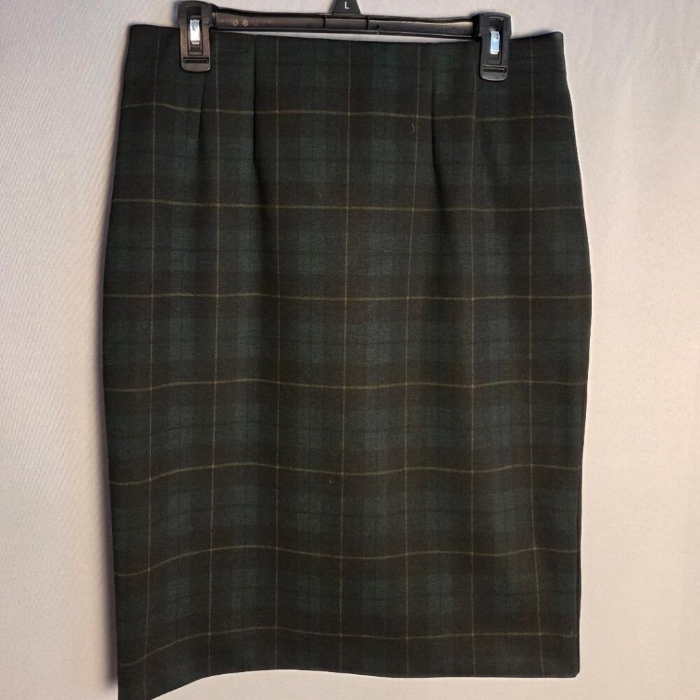 Amanda+Chelsea Plaid Pencil Skirt Navy Blue Green Yellow PullOn Medium